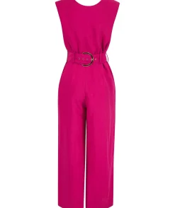 Women Dancing Leopard Indy Linen Jumpsuit In Raspberry - Reversible