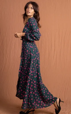Women Dancing Leopard Jagger Maxi Dress In Abstract Pink On Green
