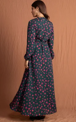 Women Dancing Leopard Jagger Maxi Dress In Abstract Pink On Green
