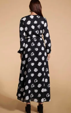 Women Dancing Leopard Jagger Maxi Dress In White On Black Dot