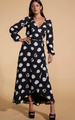 Women Dancing Leopard Jagger Maxi Dress In White On Black Dot
