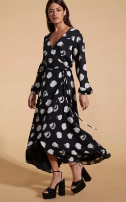 Women Dancing Leopard Jagger Maxi Dress In White On Black Dot