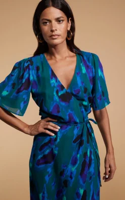 Women Dancing Leopard Jenna Maxi Dress In Abstract Camo Blue On Green