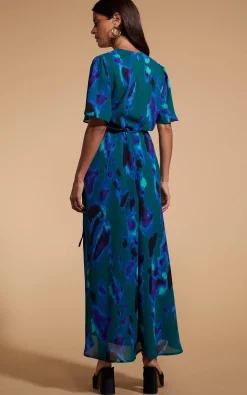 Women Dancing Leopard Jenna Maxi Dress In Abstract Camo Blue On Green