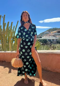 Women Dancing Leopard Jenna Maxi Dress In Green On Black Dot