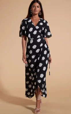 Women Dancing Leopard Jenna Maxi Dress In White On Black Dot