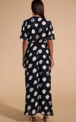 Women Dancing Leopard Jenna Maxi Dress In White On Black Dot