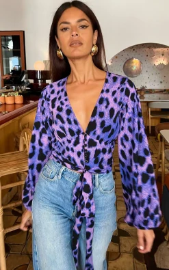 Women Dancing Leopard Joanie Tie Top In Lilac Leopard