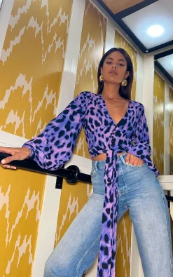 Women Dancing Leopard Joanie Tie Top In Lilac Leopard