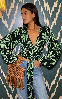 Women Dancing Leopard Joanie Tie Top In Tropic Green On Black