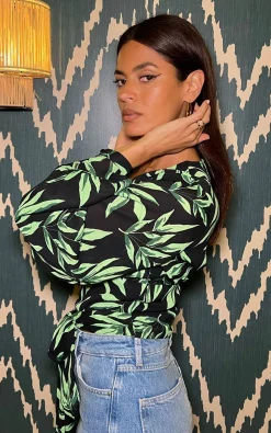 Women Dancing Leopard Joanie Tie Top In Tropic Green On Black