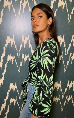 Women Dancing Leopard Joanie Tie Top In Tropic Green On Black