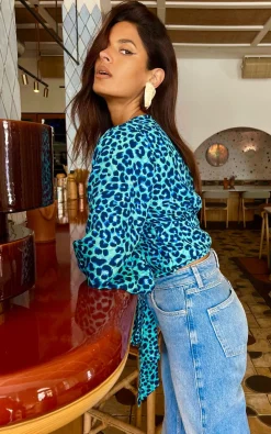 Women Dancing Leopard Joanie Tie Top In Turquoise Leopard