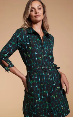 Women Dancing Leopard Jonah Mini Shirt Dress In Green Alligator