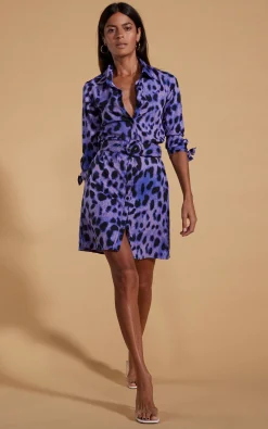 Women Dancing Leopard Jonah Mini Shirt Dress In Lilac Leopard