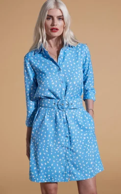 Women Dancing Leopard Jonah Mini Shirt Dress In Abstract White On Blue