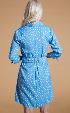 Women Dancing Leopard Jonah Mini Shirt Dress In Abstract White On Blue