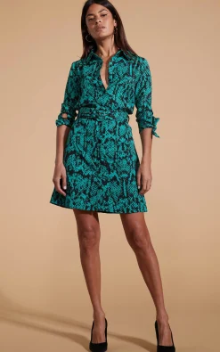 Women Dancing Leopard Jonah Mini Shirt Dress In Green Snake