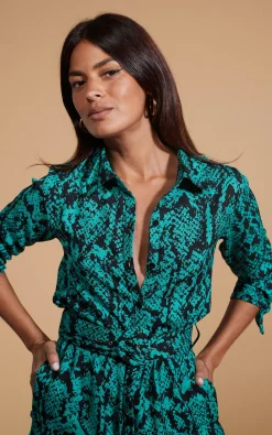 Women Dancing Leopard Jonah Mini Shirt Dress In Green Snake