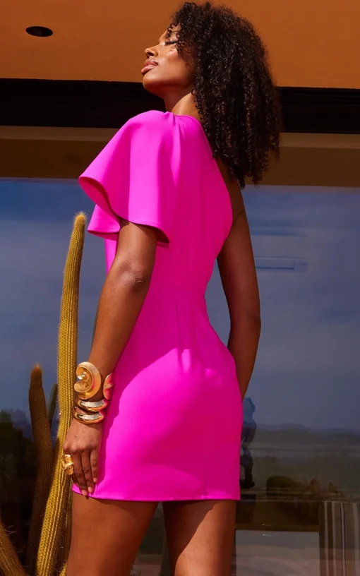 Women Dancing Leopard Joy One Shoulder Mini Dress In Magenta Pink