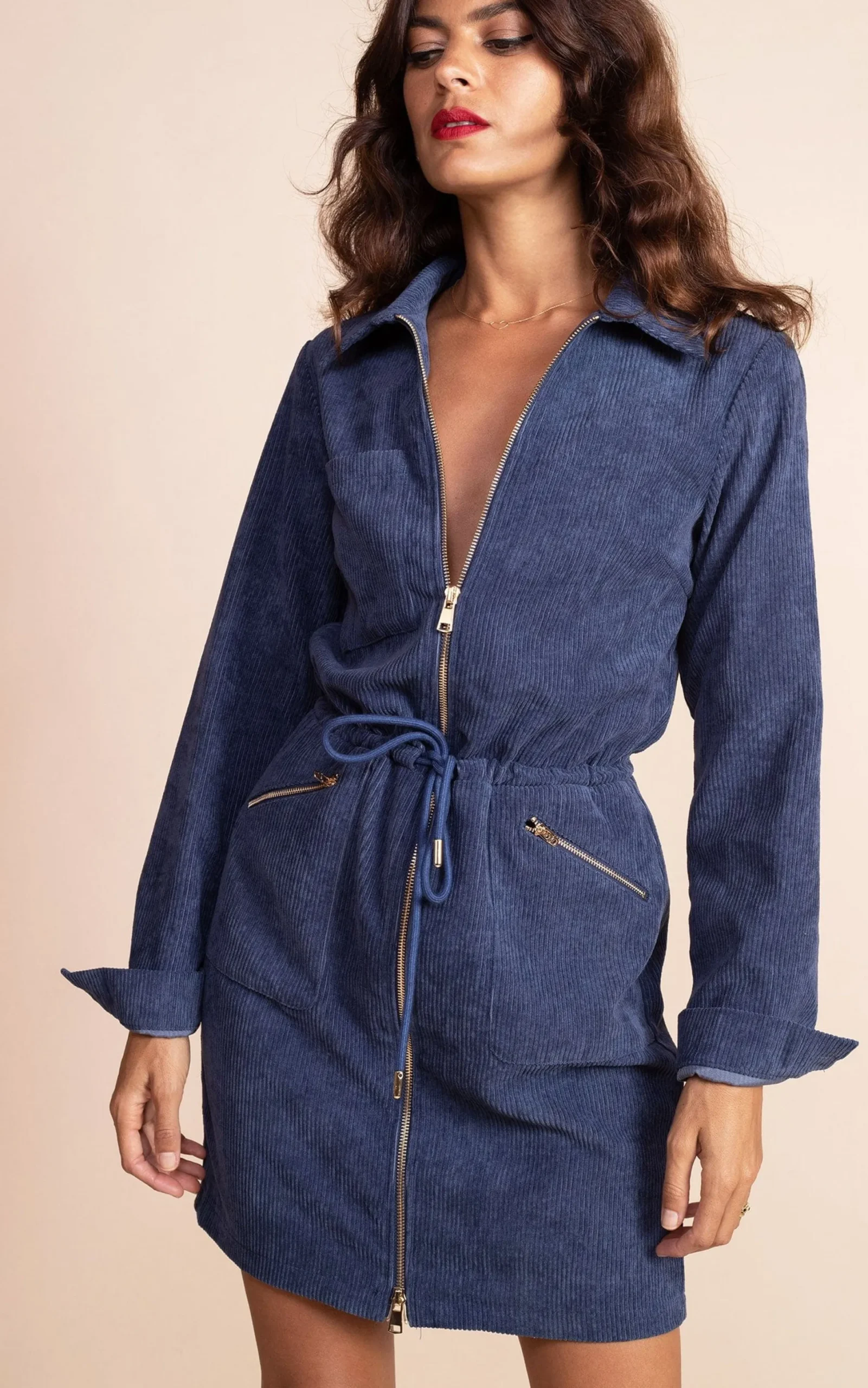 Women Dancing Leopard Kali Corduroy Dress In Army Blue