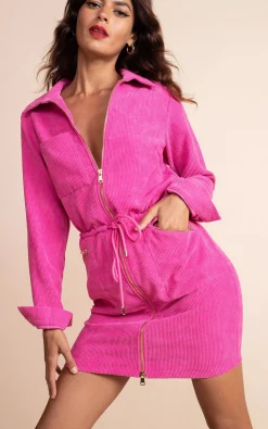 Women Dancing Leopard Kali Corduroy Dress In Hot Pink
