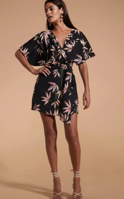 Women Dancing Leopard Kansas Mini Wrap Dress In Bamboo Black Base