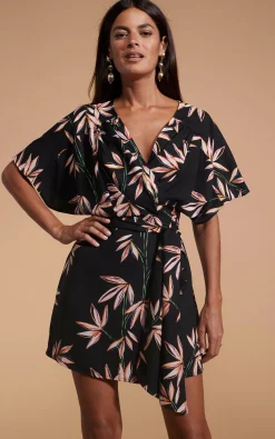 Women Dancing Leopard Kansas Mini Wrap Dress In Bamboo Black Base