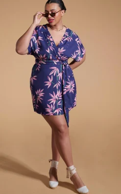Women Dancing Leopard Kansas Mini Wrap Dress In Bamboo Navy Base - Extended Sizing