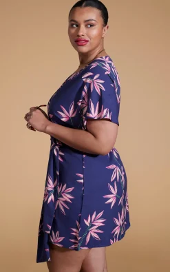Women Dancing Leopard Kansas Mini Wrap Dress In Bamboo Navy Base - Extended Sizing