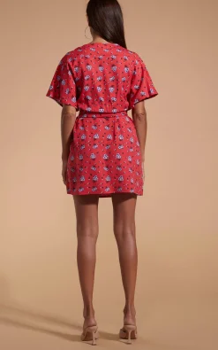 Women Dancing Leopard Kansas Mini Wrap Dress In Red Daisy