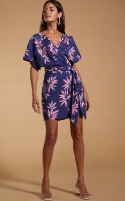 Women Dancing Leopard Kansas Mini Wrap Dress In Bamboo Navy Base