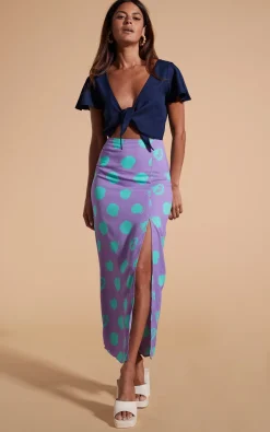 Women Dancing Leopard Lily Dress In Navy & Green On Purple Dot