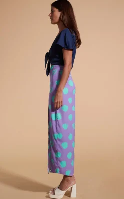 Women Dancing Leopard Lily Dress In Navy & Green On Purple Dot