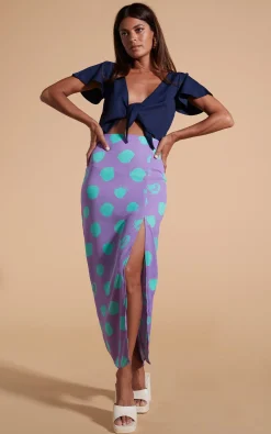 Women Dancing Leopard Lily Dress In Navy & Green On Purple Dot