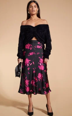 Women Dancing Leopard Lotus Skirt In Pink On Black Floral