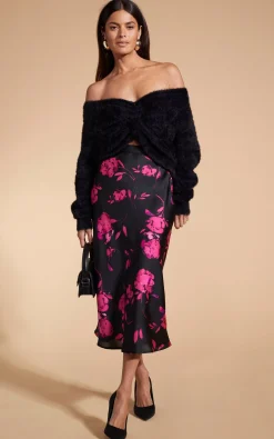 Women Dancing Leopard Lotus Skirt In Pink On Black Floral