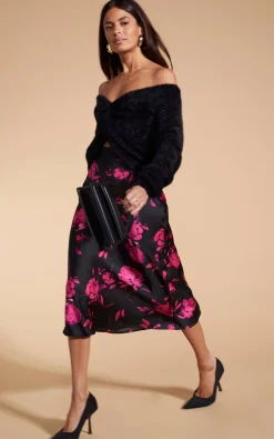 Women Dancing Leopard Lotus Skirt In Pink On Black Floral