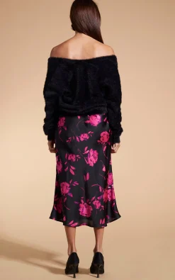 Women Dancing Leopard Lotus Skirt In Pink On Black Floral