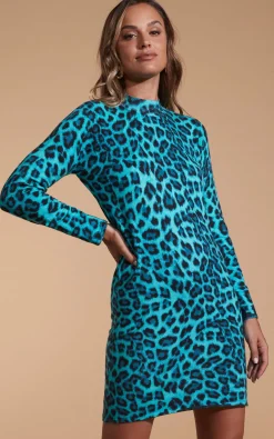 Women Dancing Leopard Lynx Slouchy Mini Dress In Green Leopard