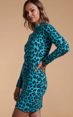 Women Dancing Leopard Lynx Slouchy Mini Dress In Green Leopard