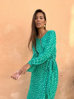 Women Dancing Leopard Mabel Midaxi Mock Wrap Dress In Odd Dot White On Sea Green