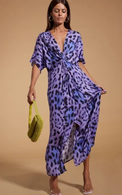 Women Dancing Leopard Makuna Kaftan In Lilac Leopard