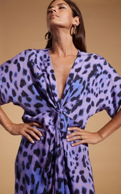 Women Dancing Leopard Makuna Kaftan In Lilac Leopard
