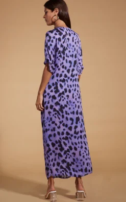 Women Dancing Leopard Makuna Kaftan In Lilac Leopard