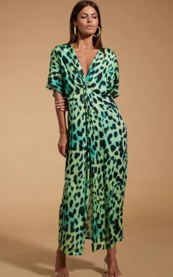 Women Dancing Leopard Makuna Kaftan In Lime Leopard