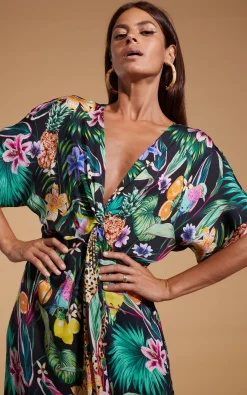 Women Dancing Leopard Makuna Kaftan In Paradise Jungle