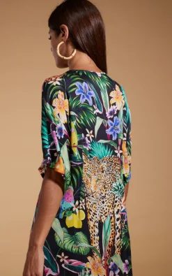 Women Dancing Leopard Makuna Kaftan In Paradise Jungle