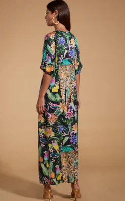 Women Dancing Leopard Makuna Kaftan In Paradise Jungle