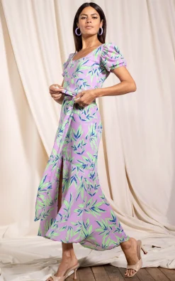 Women Dancing Leopard Manuela Frill Hem Dress In Tropic Mint On Pink